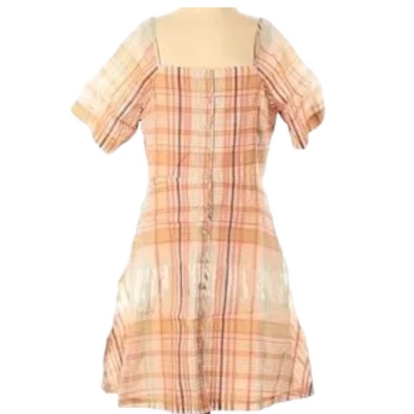 Madewell Silk Blend Orange Shimmer Plaid Mini Dress 2 NWT prairie boho - Picture 5 of 15